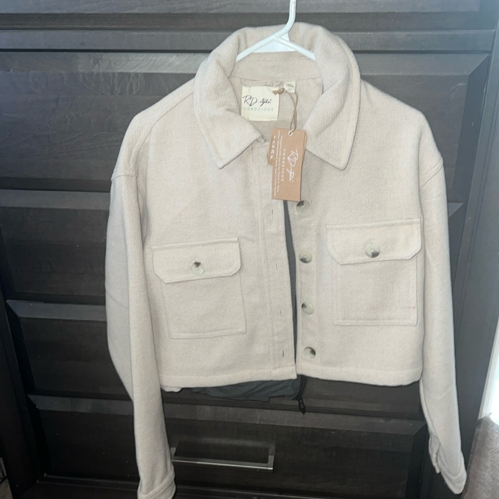 Beautiful RD style  cropped shacket in beige